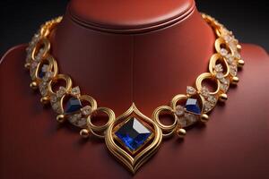 necklace on a mannequin in gold and blue tones. photo