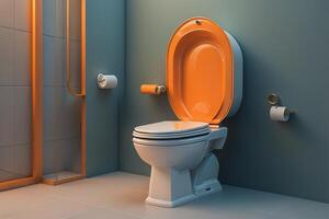toilet with orange toilet bowl in modern bathroom. photo
