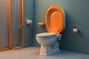 toilet with orange toilet bowl in modern bathroom. generative ai photo