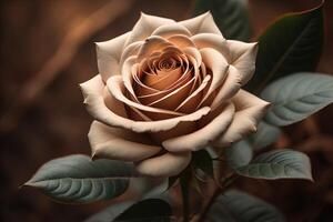 Beautiful beige rose close-up on a dark background. photo