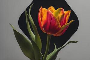 Beautiful tulip flower on a black background. Close-up. generative ai photo