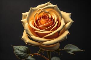 Beautiful yellow rose on dark background, closeup. photo
