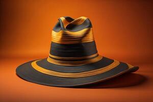Black and gold hat on orange background. photo