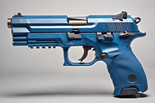 Blue gun on a gray background. photo