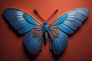 Blue butterfly on a red background. photo