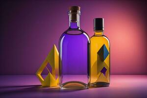 Bottle of rum with flag of Saint Vincent and the Grenadines. photo