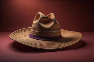 marrón vaquero sombrero en un oscuro rojo antecedentes. generativo ai foto