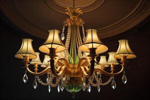Classic chandelier in dark room. photo