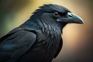 de cerca retrato de un negro cuervo en un borroso antecedentes. generativo ai foto
