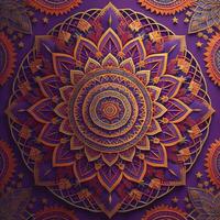 Colorful mandala pattern on purple background. Vintage decorative elements. photo