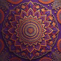 Colorful mandala pattern on purple background. Vintage decorative elements. generative ai photo