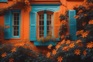 Colorful windows and flowers in Istanbul, Turkey. Toned. generative ai photo