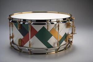 Drum with flag of the Republic of Ireland on a gray background. generative ai photo