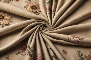 Fabric beige with a pattern in the form of a spiral. photo