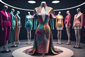 Fashion clothes on mannequins in a fashion store. generative ai photo