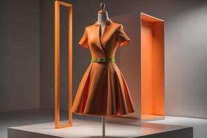 Fashionable orange dress on a mannequin. generative ai photo