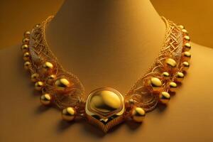 Gold necklace on a mannequin in a jewelry store. photo