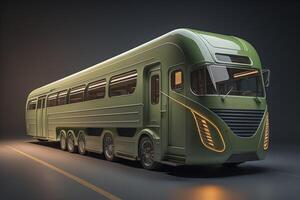 Green bus on a dark background. photo