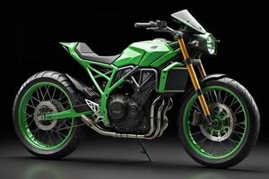 Green chopper motorcycle on a black background. photo