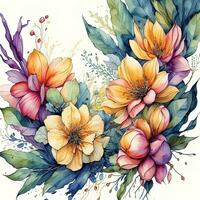 Hand drawn watercolor bouquet of flowers. Floral background. generative ai photo