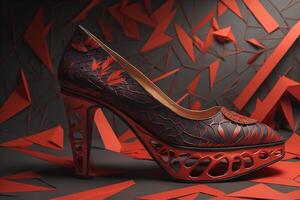 High heel women shoes on red background. photo