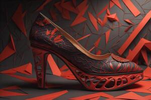 High heel women shoes on red background. generative ai photo