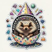 a hedgehog sticker with a birthday hat photo