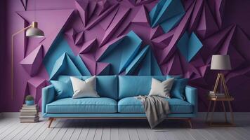 Interior design modern living room with blue sofa. photo