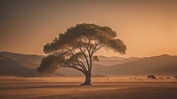 solitario árbol en el Desierto a atardecer, generativo ai foto