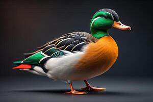 Mallard duck on a dark background. photo