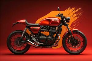 Modern chopper motorcycle on a red background. generative ai photo