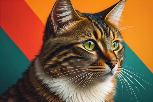 Portrait of a beautiful Maine Coon cat on colorful background. photo