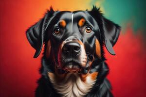 Portrait of a cute Bernese Mountain Dog on a colorful background. photo