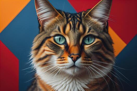 Portrait of a cat with green eyes on a colored background. photo