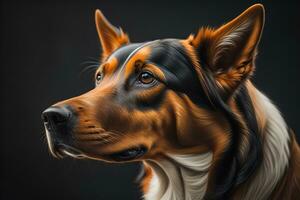 Portrait of a purebred dog on a black background. Studio shot. generative ai photo