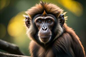 Portrait of a macaque monkey, close-up portrait. generative ai photo