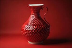 Red ceramic vase on red background. generative ai photo