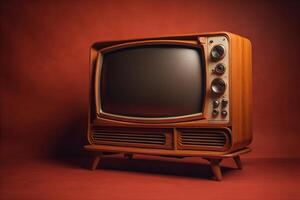 retro televisión en un rojo antecedentes. generativo ai foto