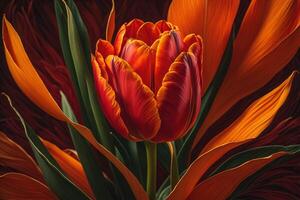 Red tulip on a dark background. Close-up. photo
