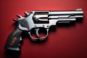 Revolver on a red background. photo