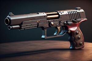 Semi-automatic pistol on the table. photo
