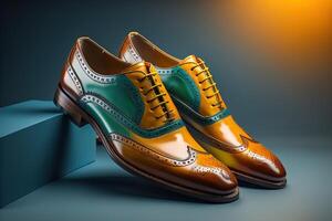 Shoes for a young man in a box. photo