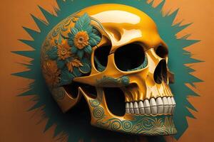 Skull with floral pattern on orange background. photo