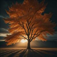 Tree in the sunset. generative ai photo