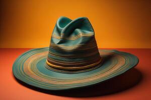 Vintage cowboy hat on orange and yellow background. generative ai photo