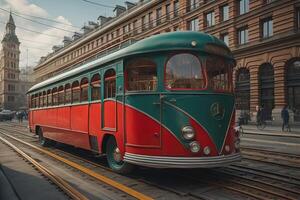 Vintage tram. Travel and transport concept. photo