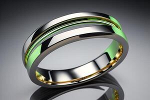 Wedding rings. Golden and green color. generative ai photo