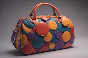 Women's handbag on a gray background. photo