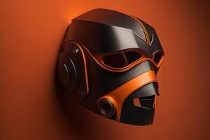 a motorcycle helmet isolated on a orange background. generative ai photo