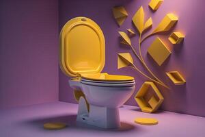 a toilet in a purple room with gold decor. photo